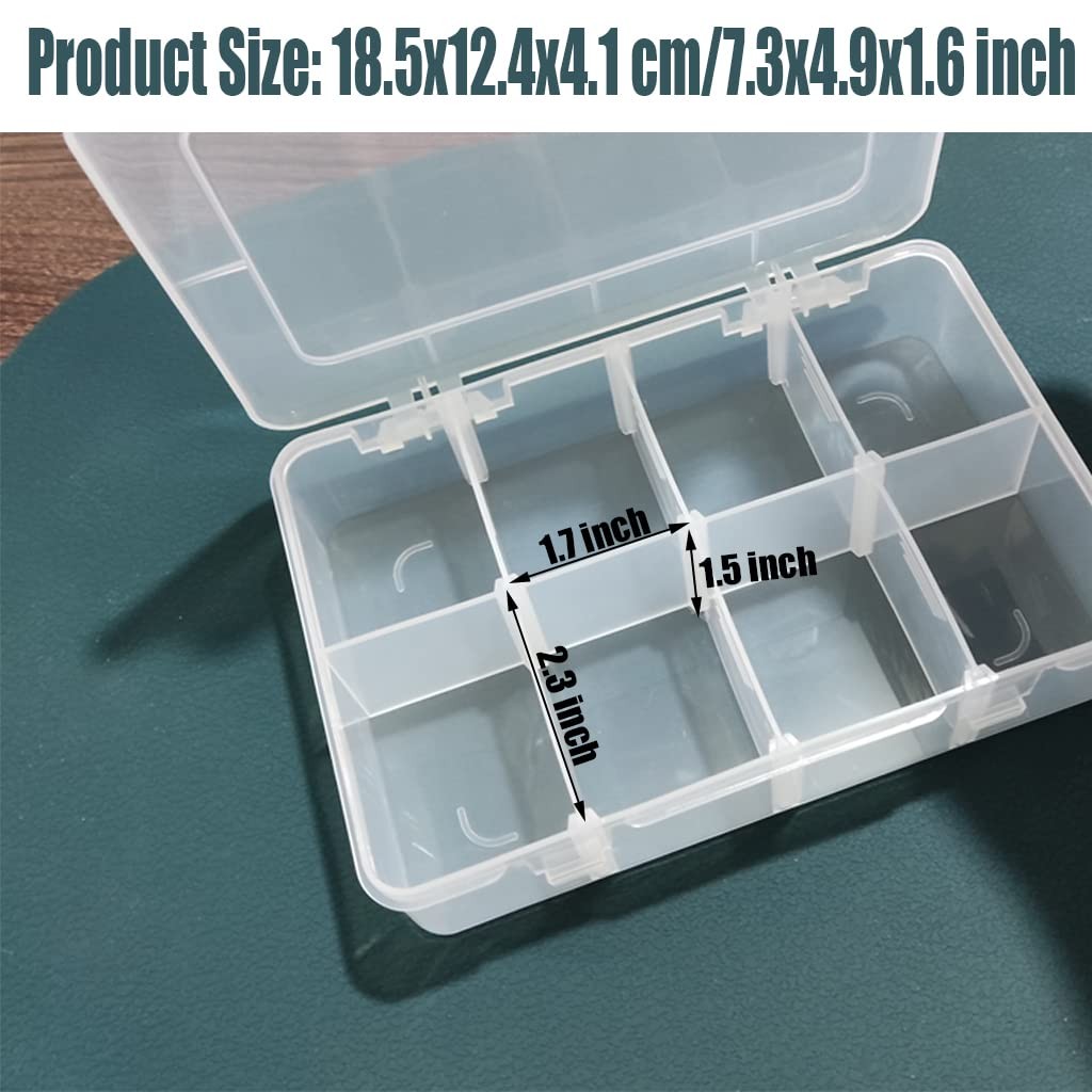 2 Pcs 8 Grids Clear Organizer Box Plastic Storage Container with Adjustable D...