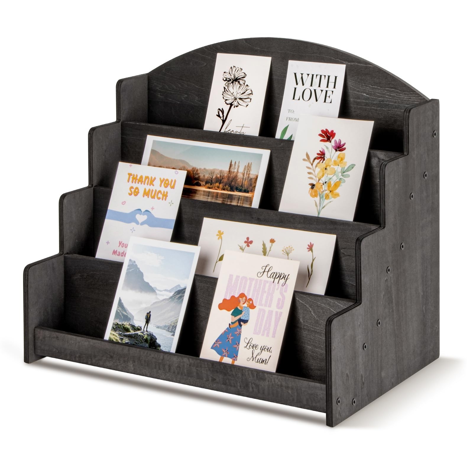 PUERSI Greeting Card Display Stand Holder - 4-Tier Wooden Organizer Rack for ...
