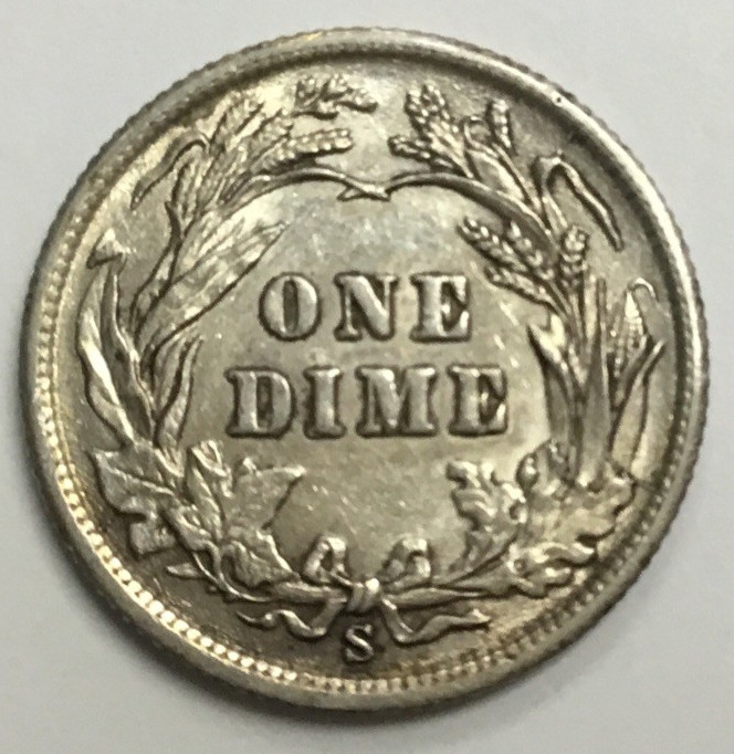 1900-S Barber Silver Dime AU+~