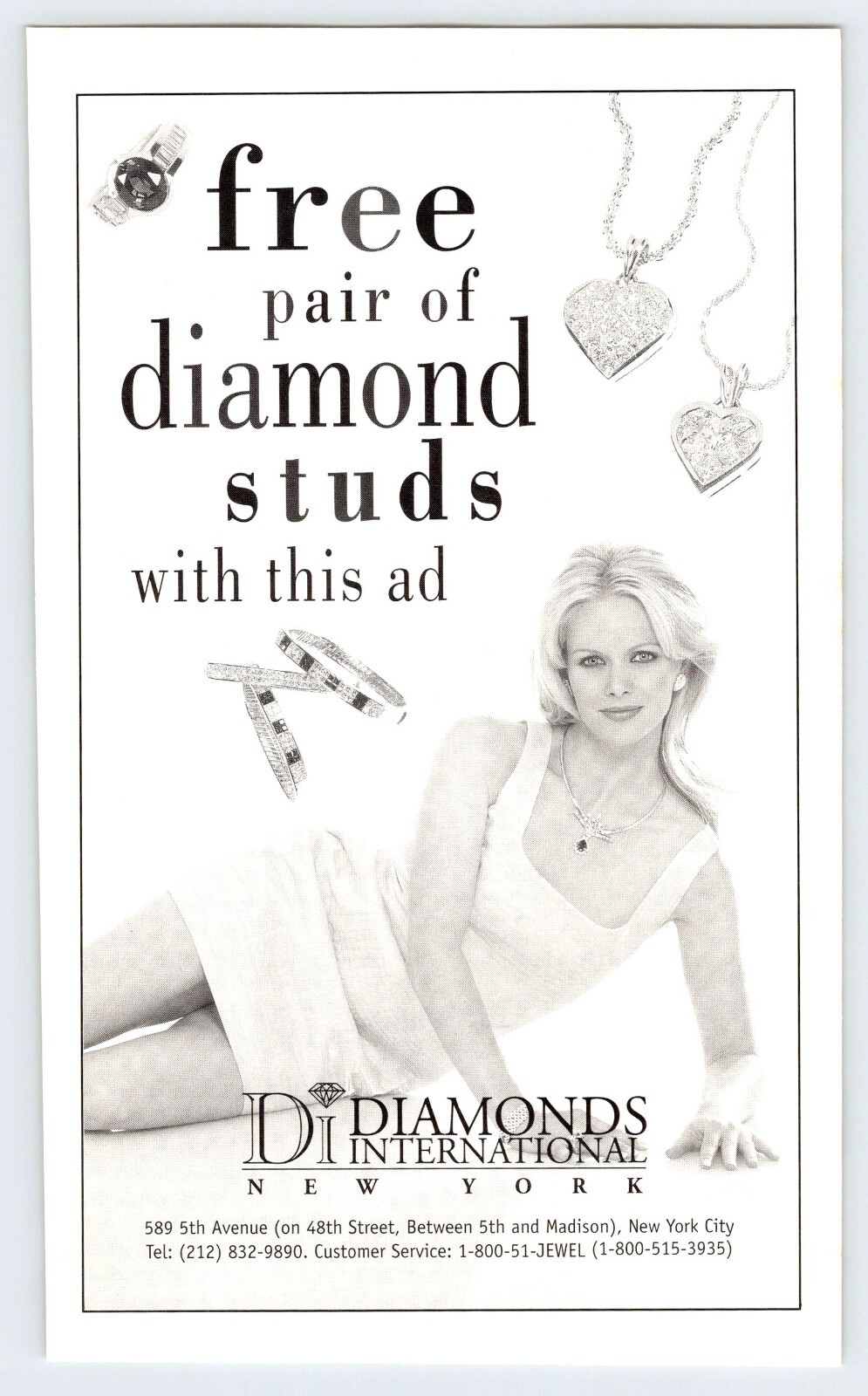 1997 SEXY WOMAN DIAMONDS INTERNATIONAL NY VTG 5" X 8.5" Magazine Ad 1990's M459