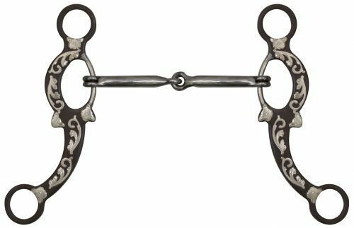 SHOW BIT 5" Brown Steel Broken Snaffle Bit with Engraved SILVER Overlays