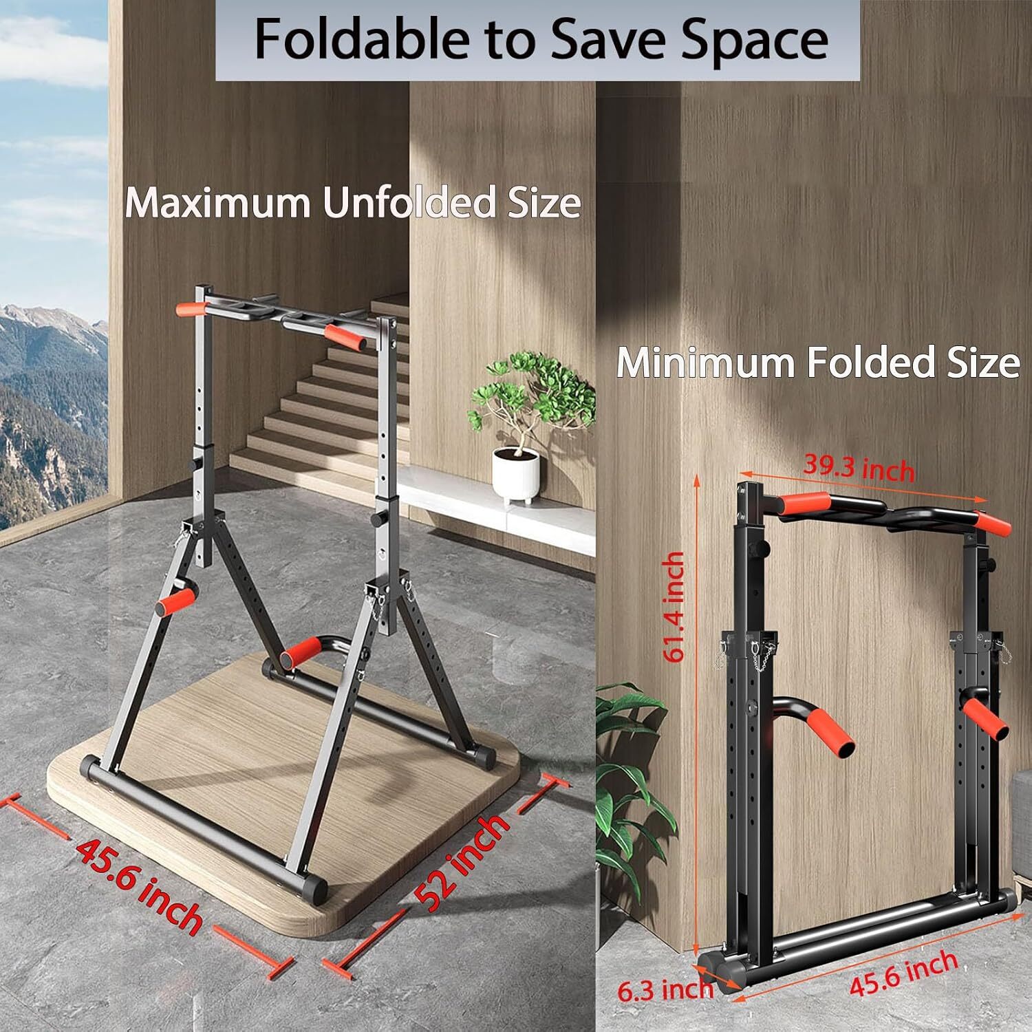 Foldable Power Tower Dip Station Pull Up Bar Station Adjustable Multifunction