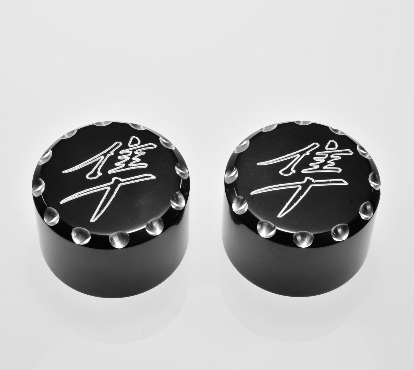 99-07 HAYABUSA BUSA GSX1300R GSXR SCALLOP KANJI BLACK FLAT FORK TUBE CAPS 301SK