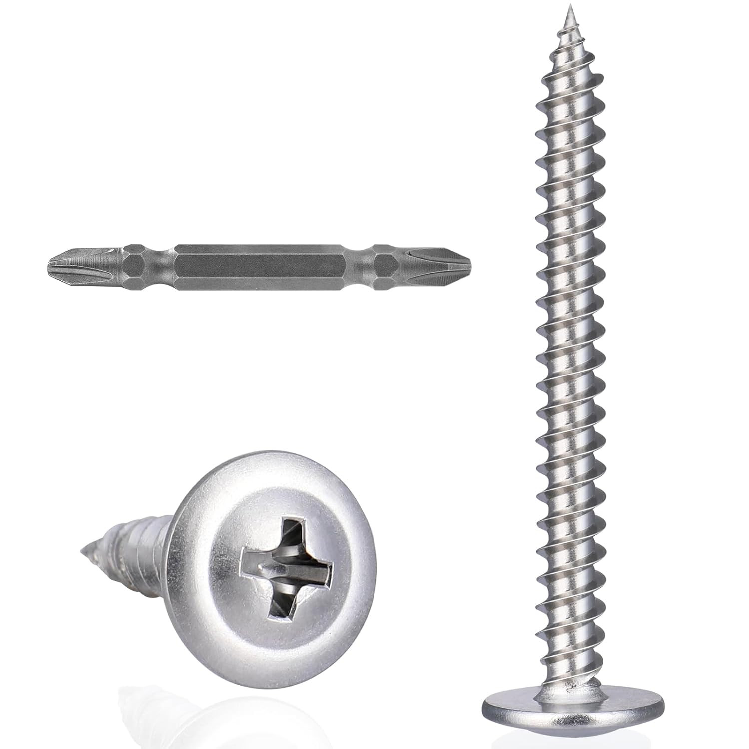 100Pcs #8x2 Wood Screws Phillips Modified Truss Head Stainless Steel 410 Quick M