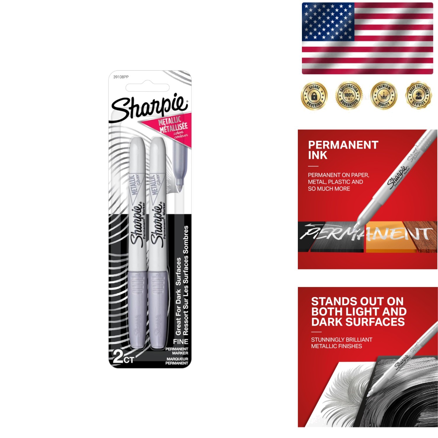 Metallic Fine Point Permanent Markers - 2 Silver Pack for Arts & Crafts