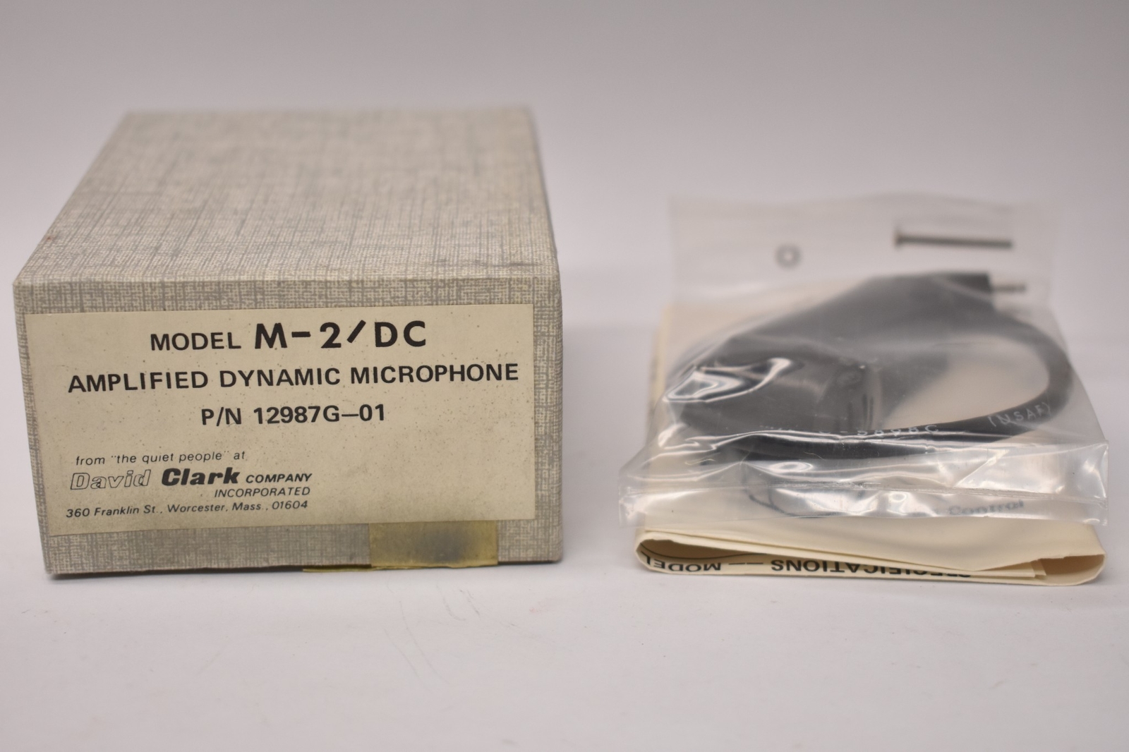David Clark M-2/DC Amplified Dynamic Microphone 12987G-01 NIB