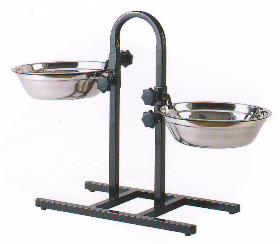 3-Quart Adjustable Raised Double Stainless Steel Dog Diner Bowls Food Water 269