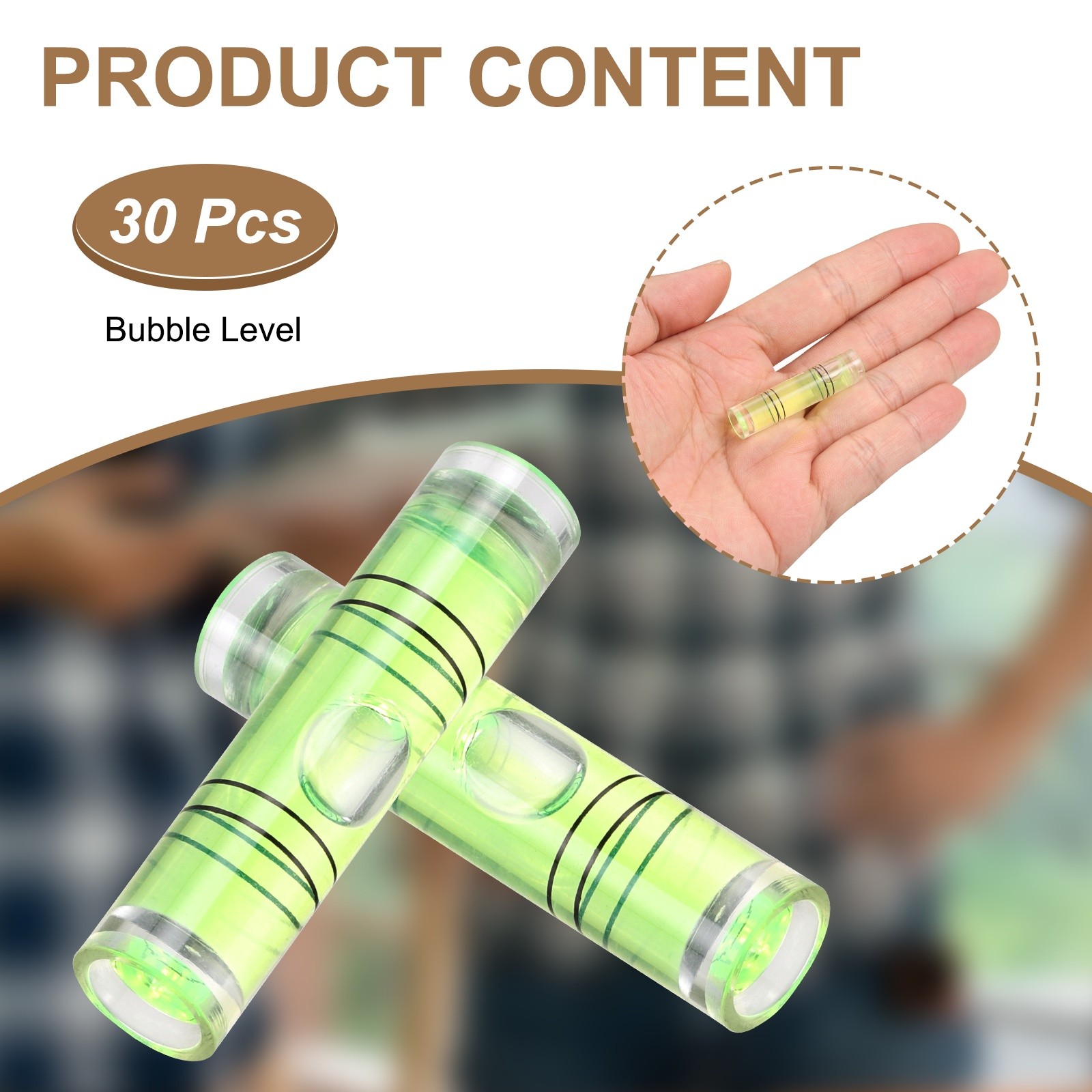 30pcs 26x7mm Small Cylindrical Bubble Level Vials Levels Measuring Tools