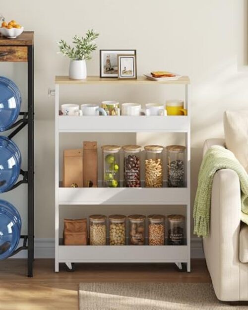 Slim Storage Cart with Wheels, 5.5" Narrow 4-Tier Rolling Cart, Multi-Purpose