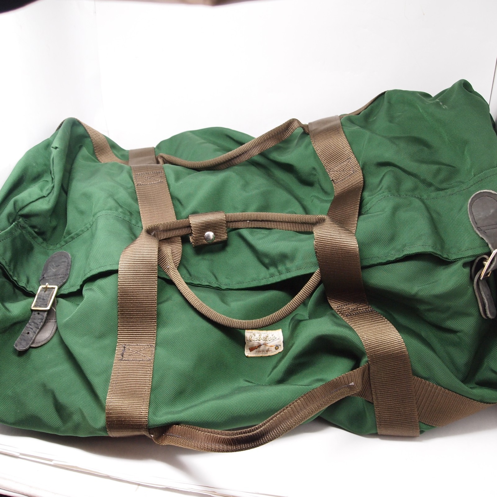 Vintage Cabelas Huge Green Duffel Bag Sportsman Hunting Camping Travel