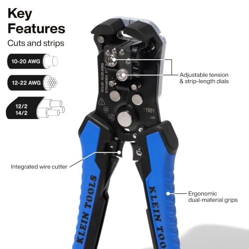 Klein Tools 11061 Self-Adjusting Stripper / Cutter, Heavy Duty, for Blue/Black