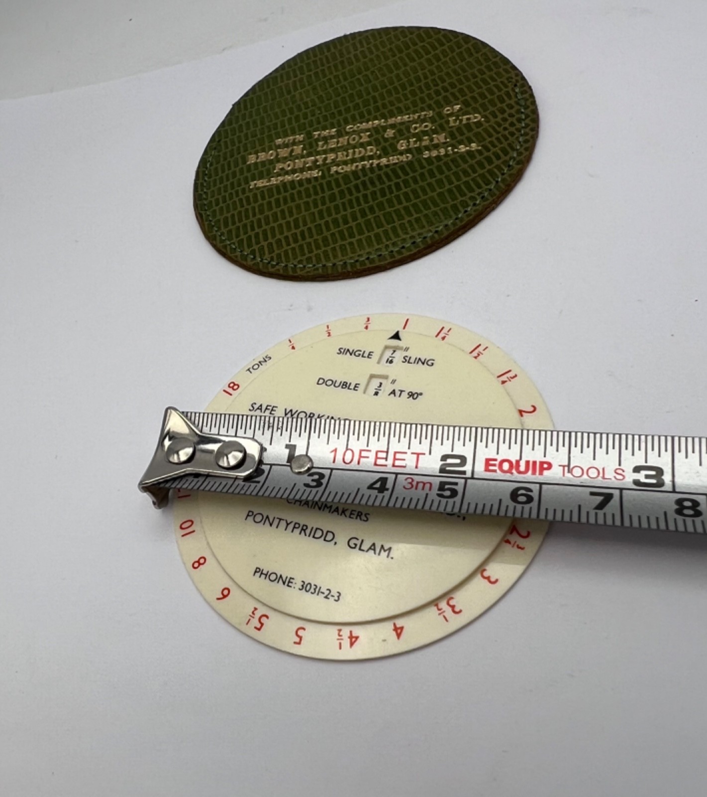 Vintage Brown Lenox Co. Chain Makers Safe Load Indicator Plastic Dial With Pouch