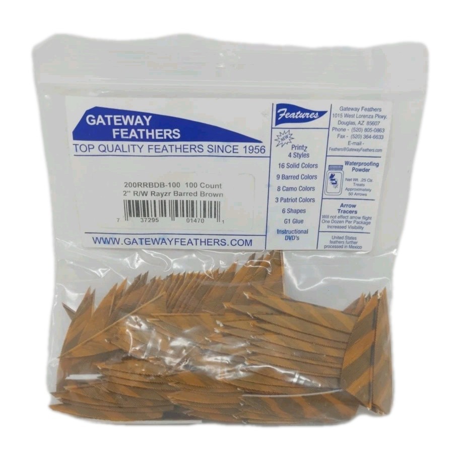 100 Pack Gateway Feathers 2" Right Wing: Rayzr Faux Barred Brown 200RRBDB-100
