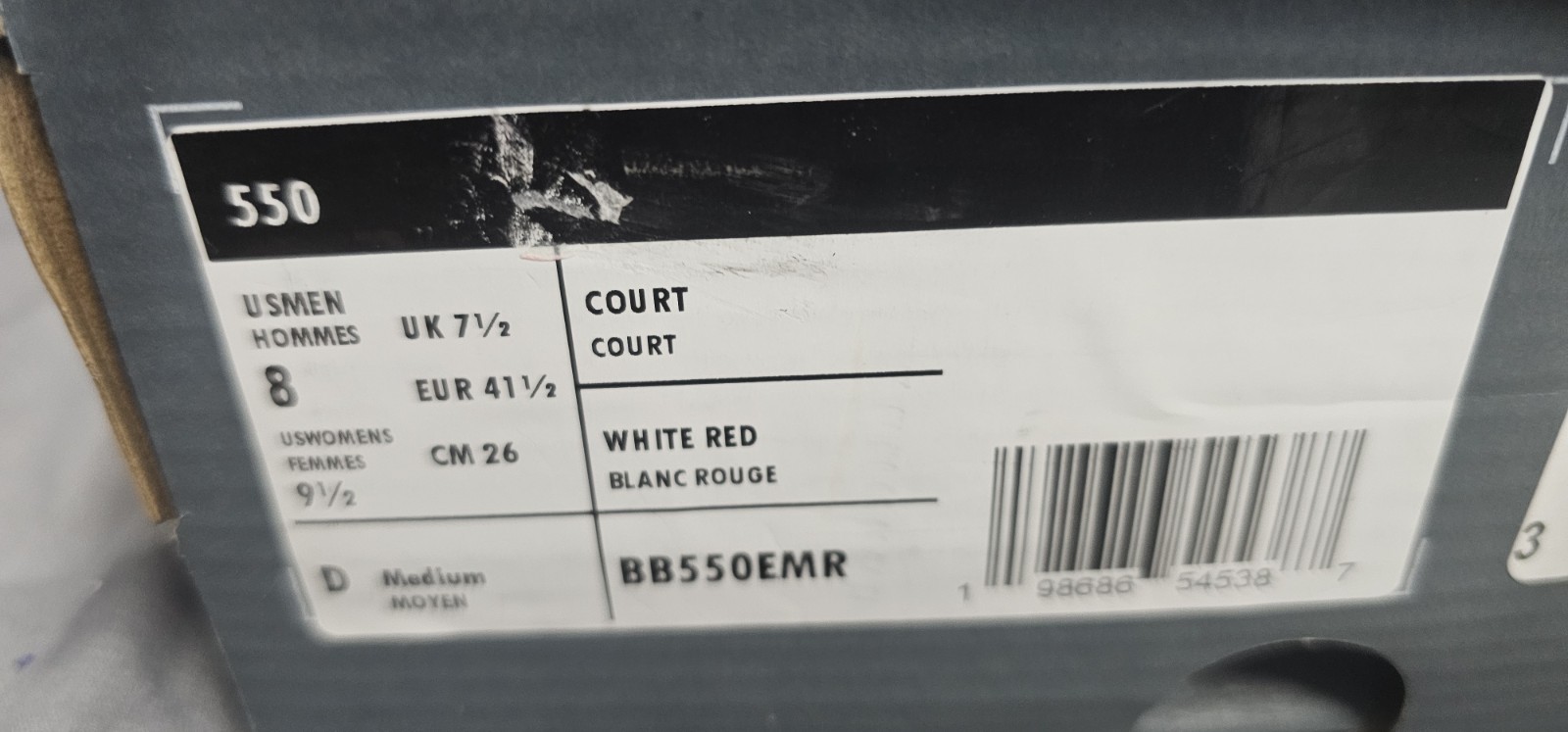 New Balance 550 Shoes Sea Salt Grey Red BB550EMR Men Size 8 New With Box