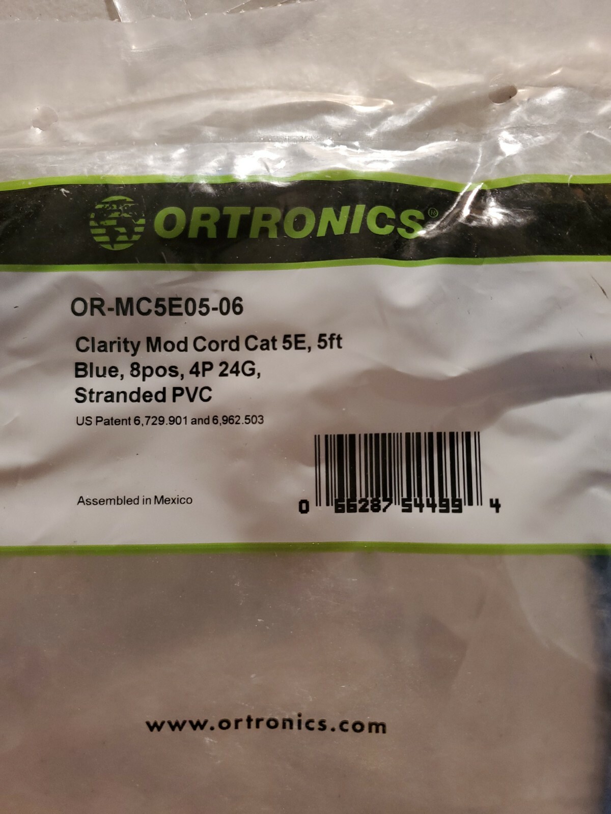 ORTRONICS OR-MC5E05-06--Clarity 5E Modular Patch Cord, 5', BLUE-- NEW IN PKG