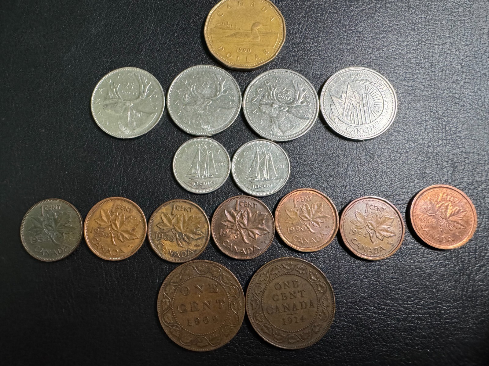 Canada Canadian Coins - Lot of 16  - Dollar, 10 Cents, 1 Penny - 1909 - 2000