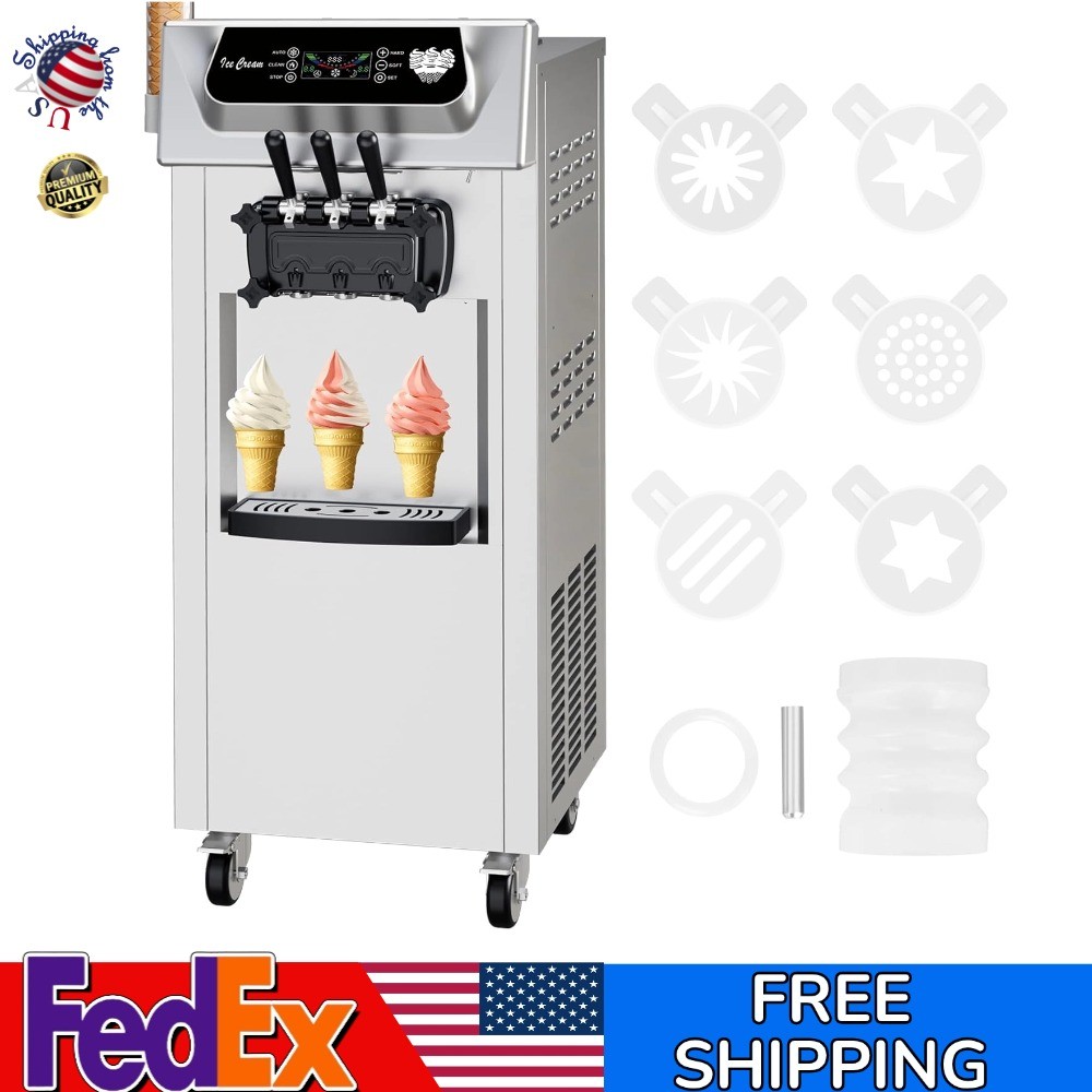 Ice Cream Machine 5.8-8 Gal/Hr 1+2 Flavor Commercial 2200W Stainless Steel Home