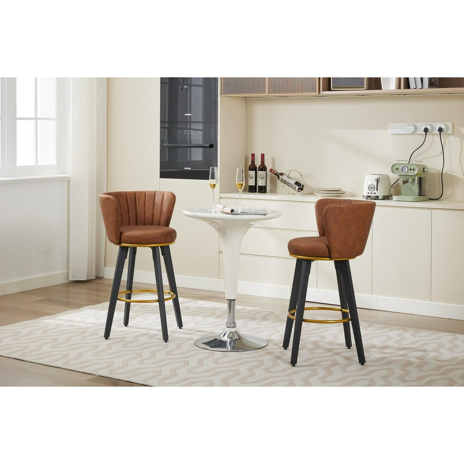 Ostweer Furniture Set Of 2 26 H 360 Swivel Upholstered Barstools - Beige