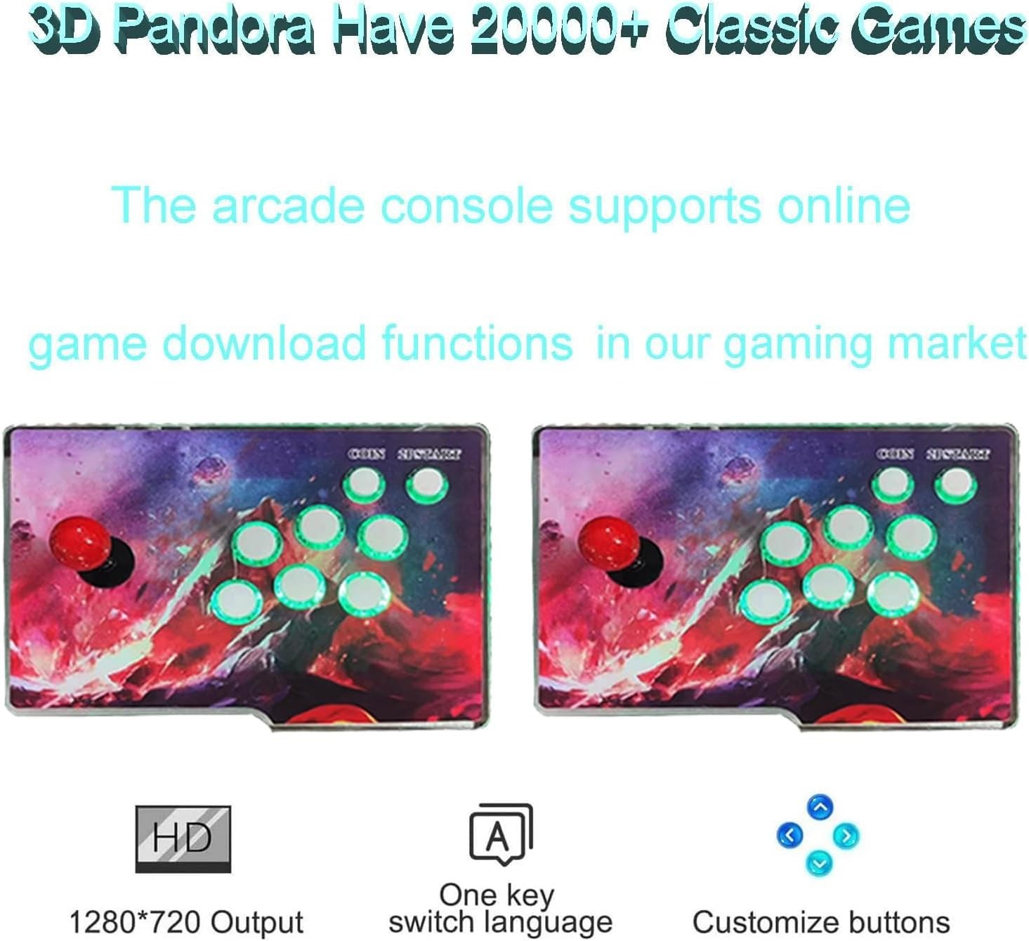 Games in 1 Separate 3D WiFi Arcade Console with 2 Joysticks Full HD Support