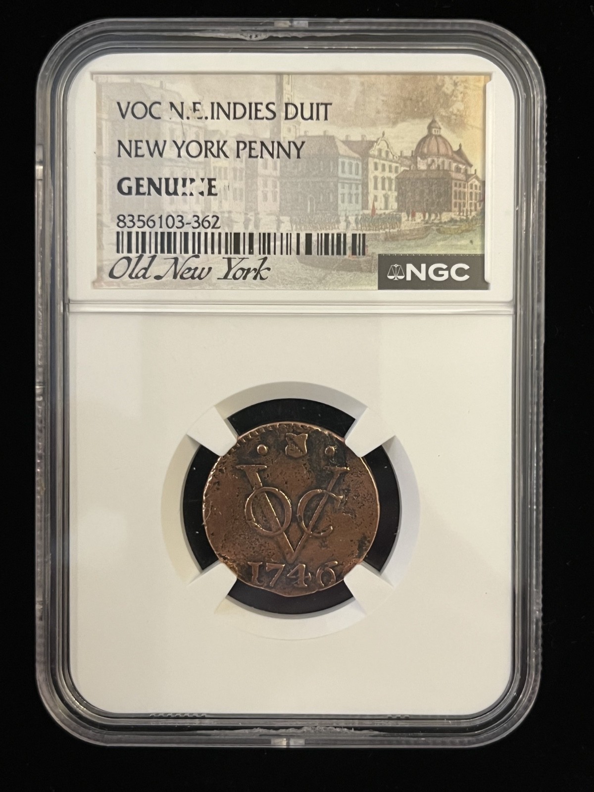 1746 New York Penny VOC N.E. Indies Duit NGC CERTIFIED GENUINE