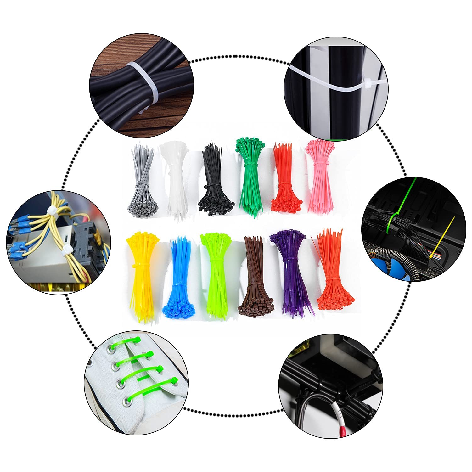 HexinYigjly1200 Pcs Mixed Colored Zip Ties, 4 Inch Multicolor Self-Locking Ny...