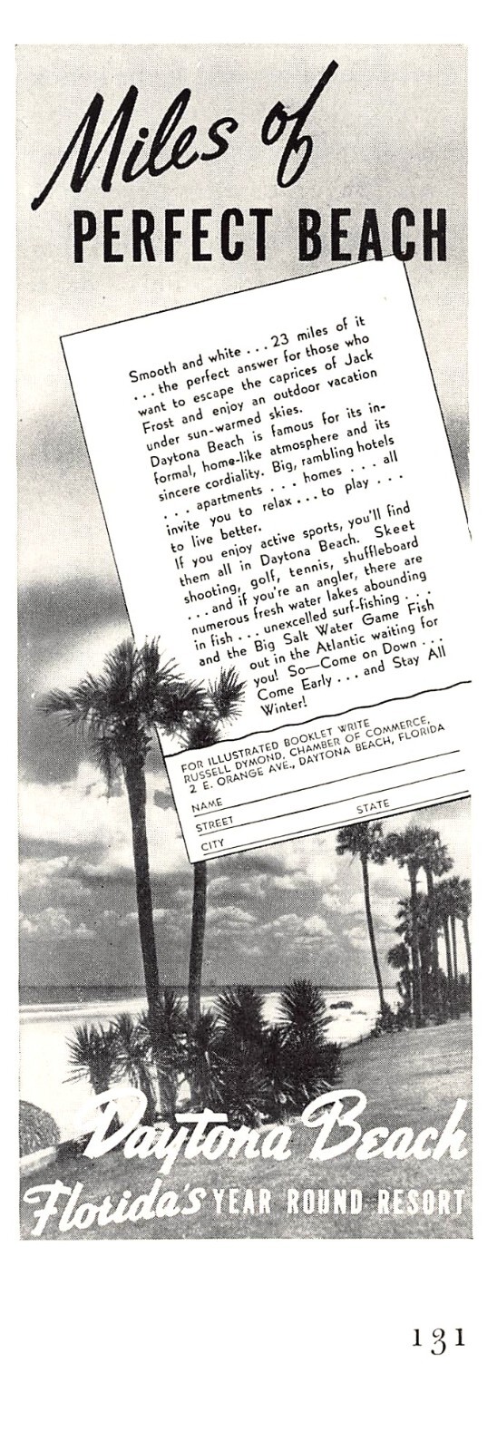 Daytona Beach Florida Travel Tourism Year Round Resort Luxury Vtg Mag Print Ad