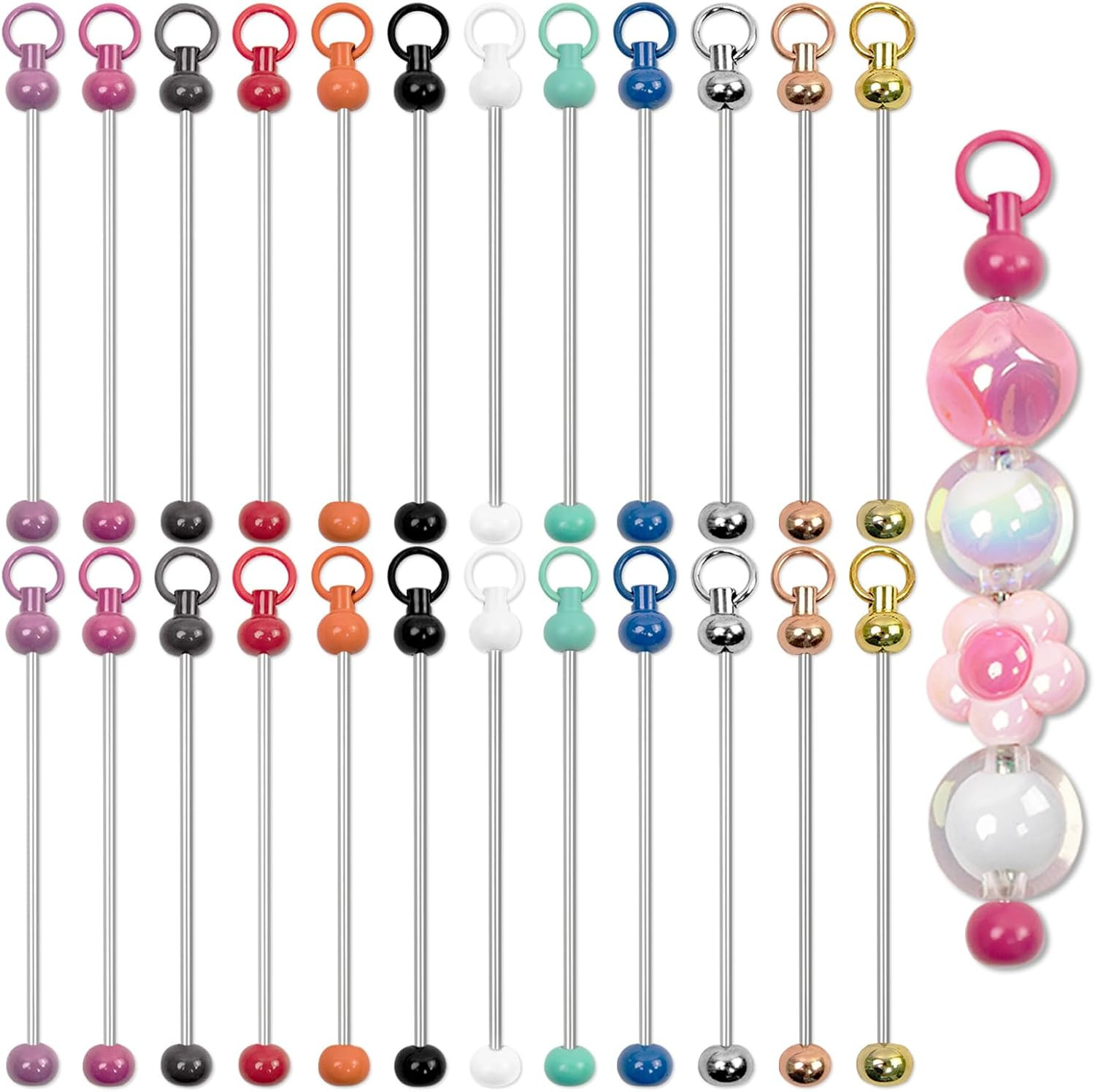 24 Pcs Beadable Keychains, Metal Beadable Keychain Bar Blank Keychains, DIY Keyc
