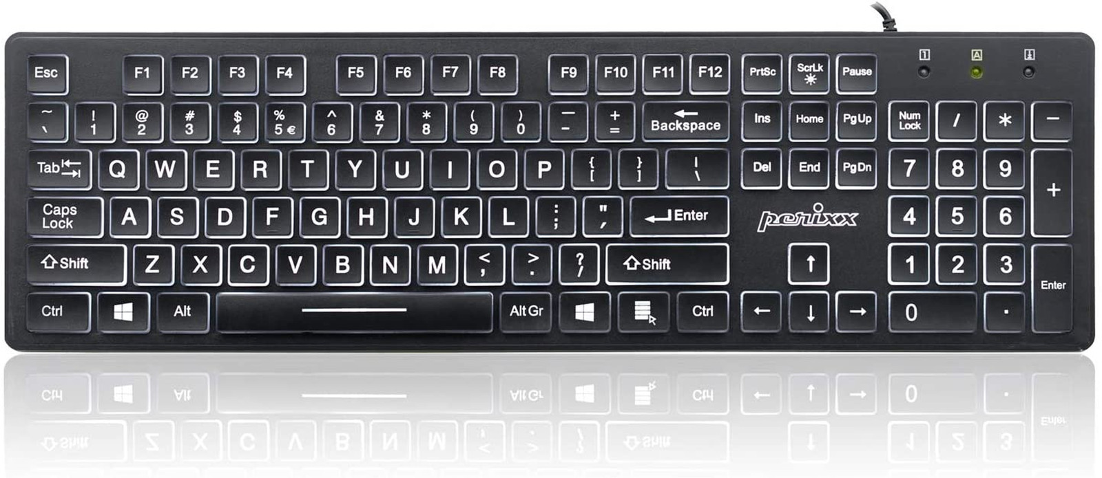 PERIBOARD-317 Wired Backlit USB Keyboard, Big Print Letter with White Illuminate