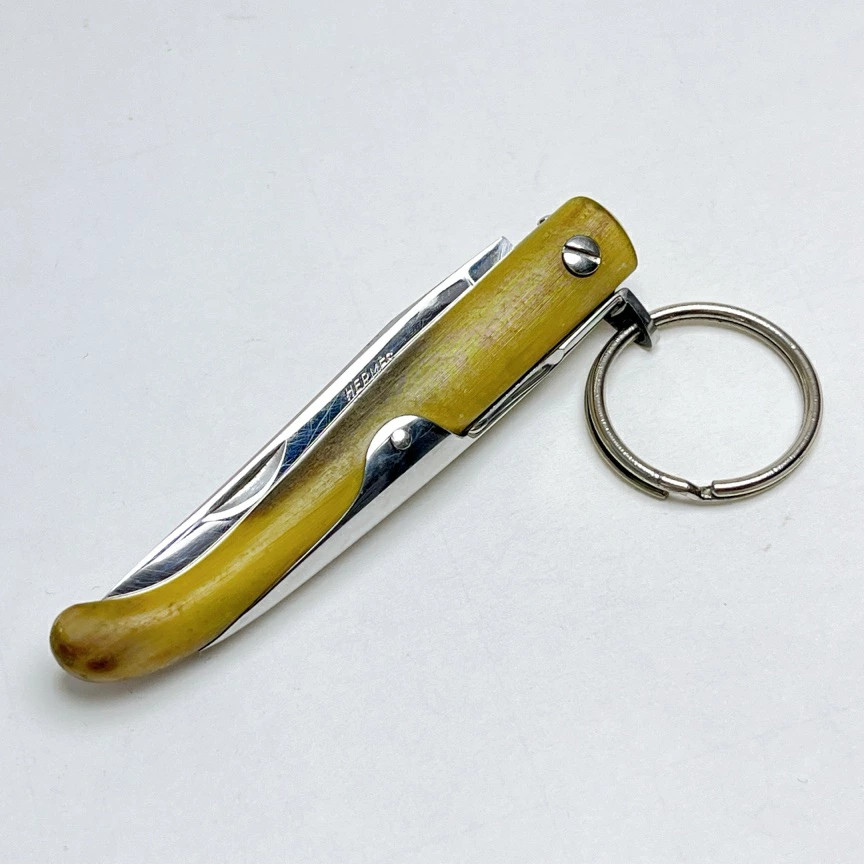 Hermes Paris Buffalo Horn Knife Keyring Brown Folding PortableJapan Authentic