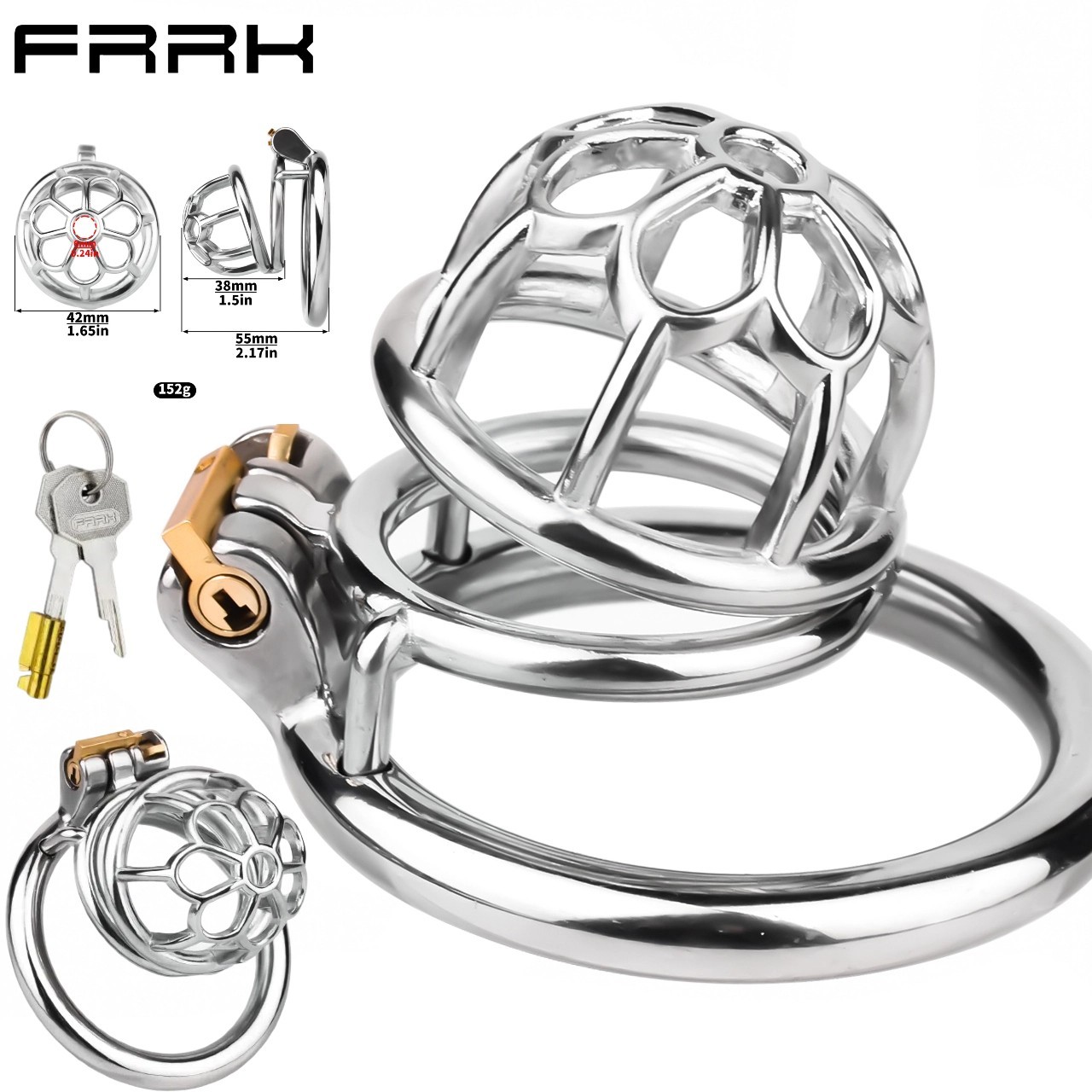 FRRK PA Lock Metal Chastity Belt Device Sissy Fetish Man Chasity Cages 45mm 50mm