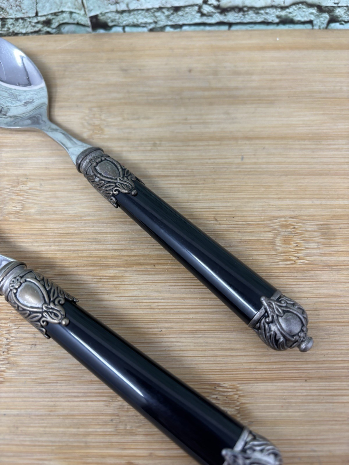 Home Essentials Renaissance Black Serving Spoons 18/10 Stainless Flatware, 2