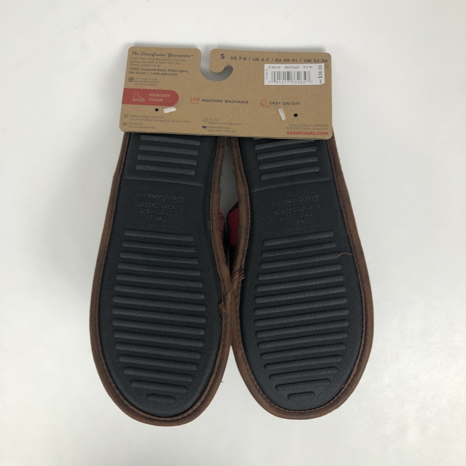 DEARFORMS Men’s Slippers Size Small (7-8) Red Plaid “PAPA BEAR” Memory Foam