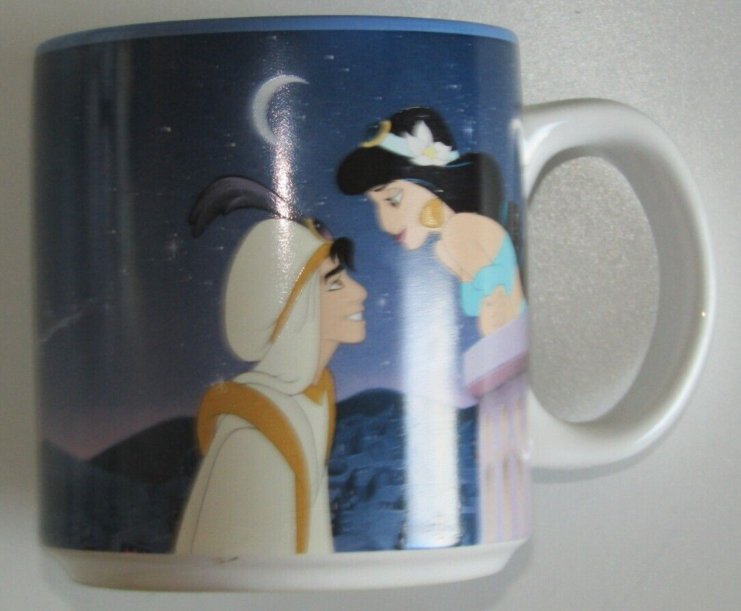Vintage Walt Disney Aladdin china tea cup mug with Genie and Jasmine Disneystore