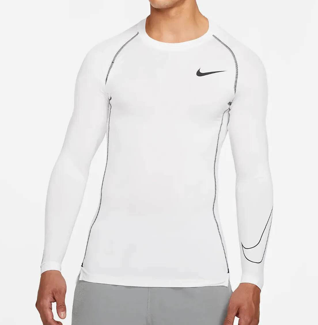 NWT NIKE Men's BIG & TALL REGULAR Long Sleeved Pro Fit T Shirt White Black