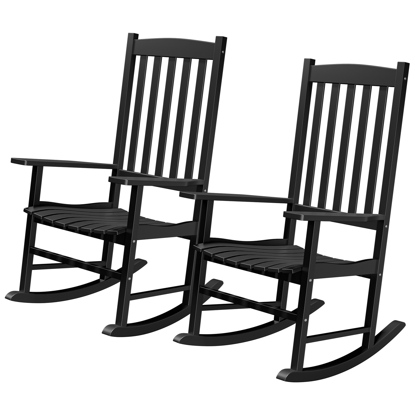 2PCS Outdoor Rocking Chair High Back Patio Wooden Porch Rocker w/Armrest Black