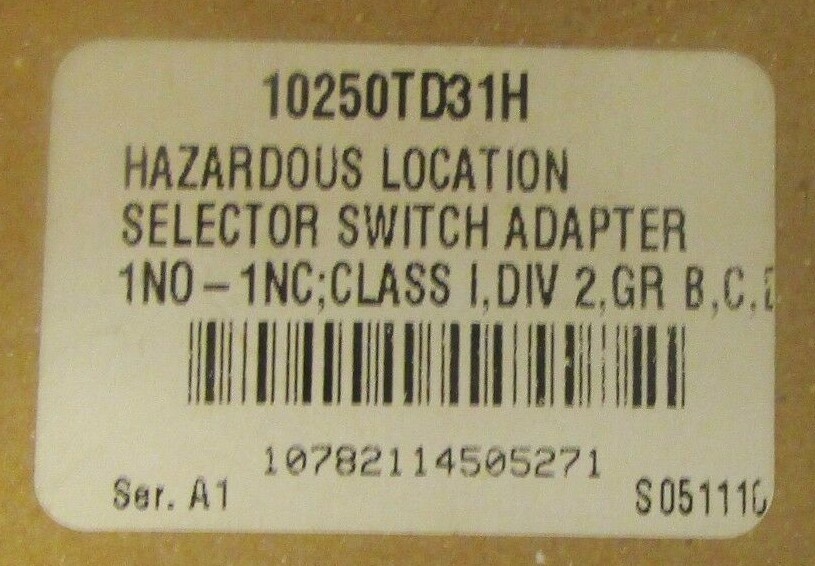 CUTLER HAMMER 10250TD31H Hazardous Location Selector Switch Adapter 1NC 1NO E34