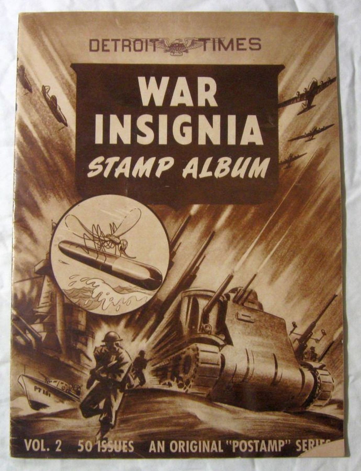 1942 War Insignia Stamp Album from Detroit Times all 51 Walt Disney stamps