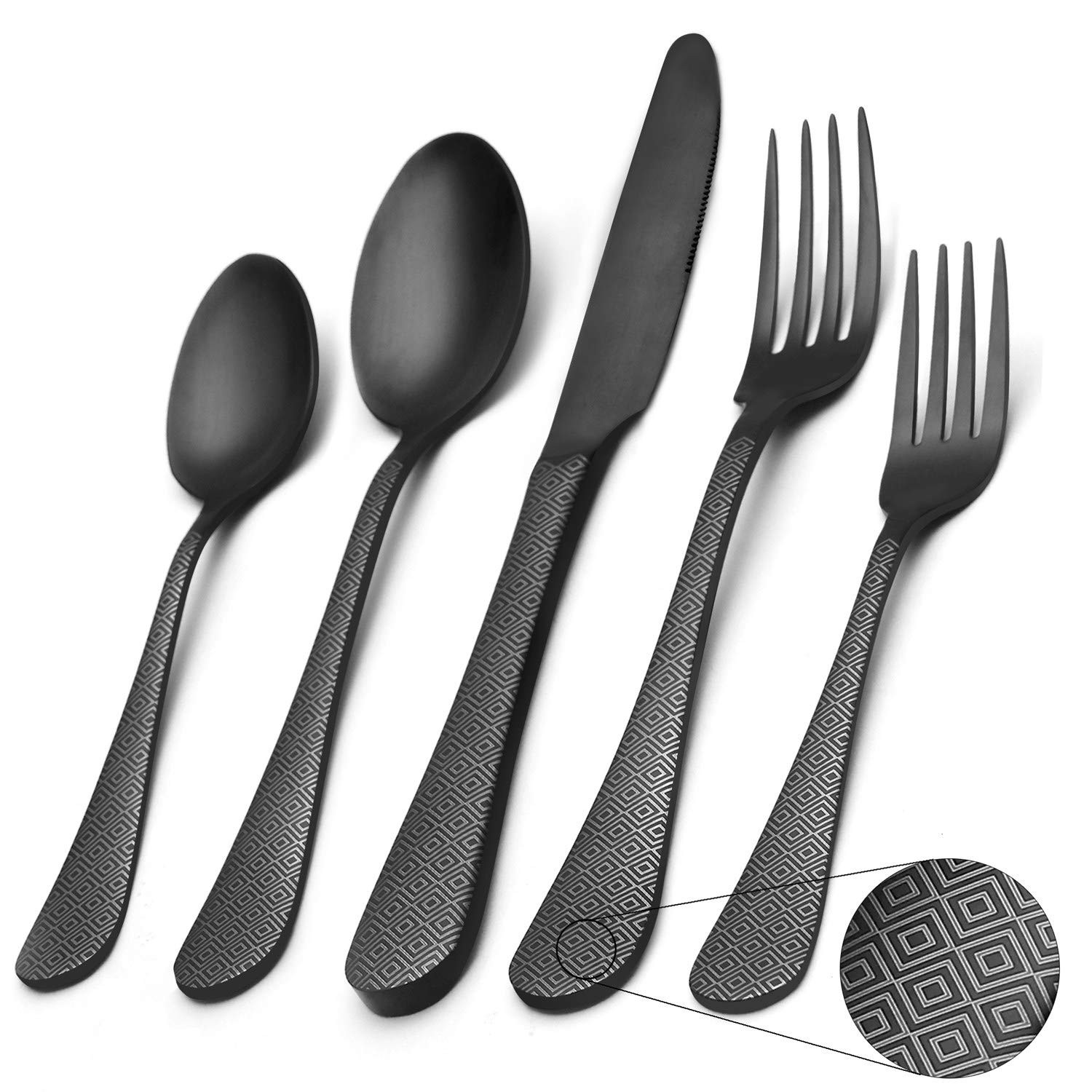 Matte Black Silverware Set, Satin Finish 20-Piece Stainless Steel Flatware Se...