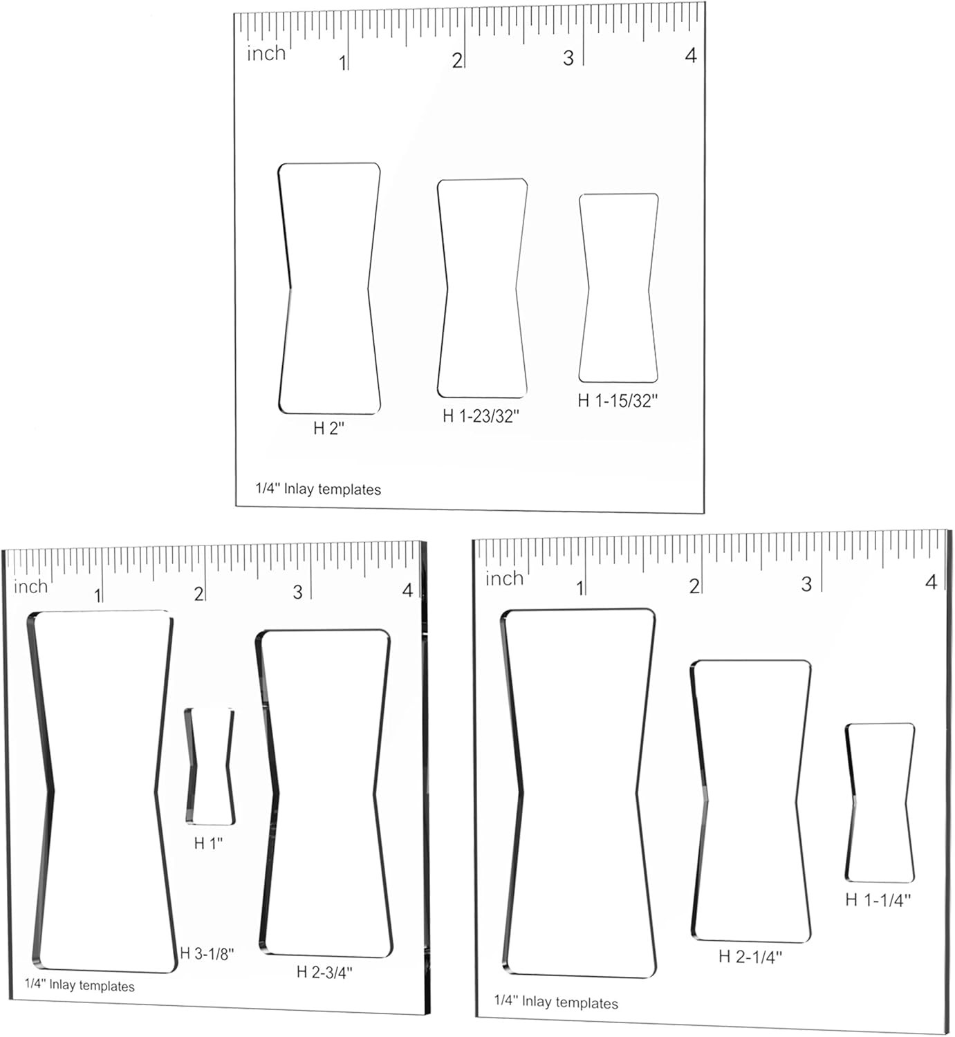 3 Pcs Router Templates for Woodworking, 4 * 3.92 Inch Bowtie Router Jig Kit, But