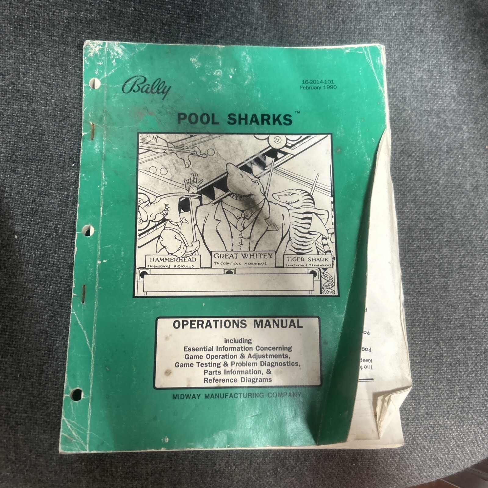 Bally POOL SHARKS Pinball Machine Manual - good used original