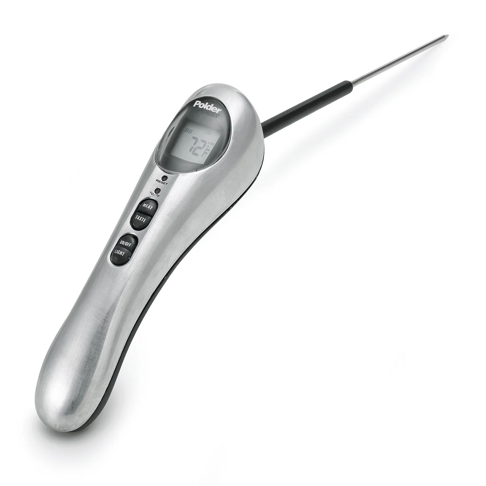 Polder Safe Serve Digital Instant Read Grill Thermometer w/10 Inch Probe, Silver