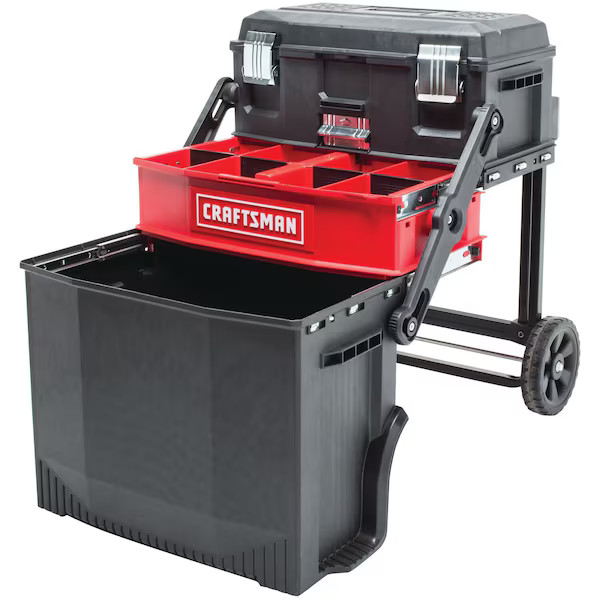 Multi-Level Workshop, Black/Red, Plastic, Metal, 22 in W x 16-1/4 in D x 28-3/4