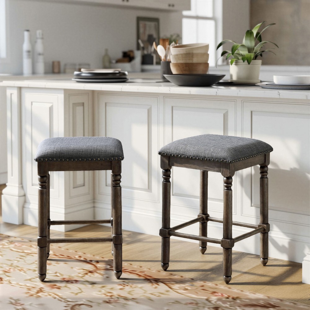 Arnhem Wood Upholstered Swivel Counter Height Stool Set of 2 Grey