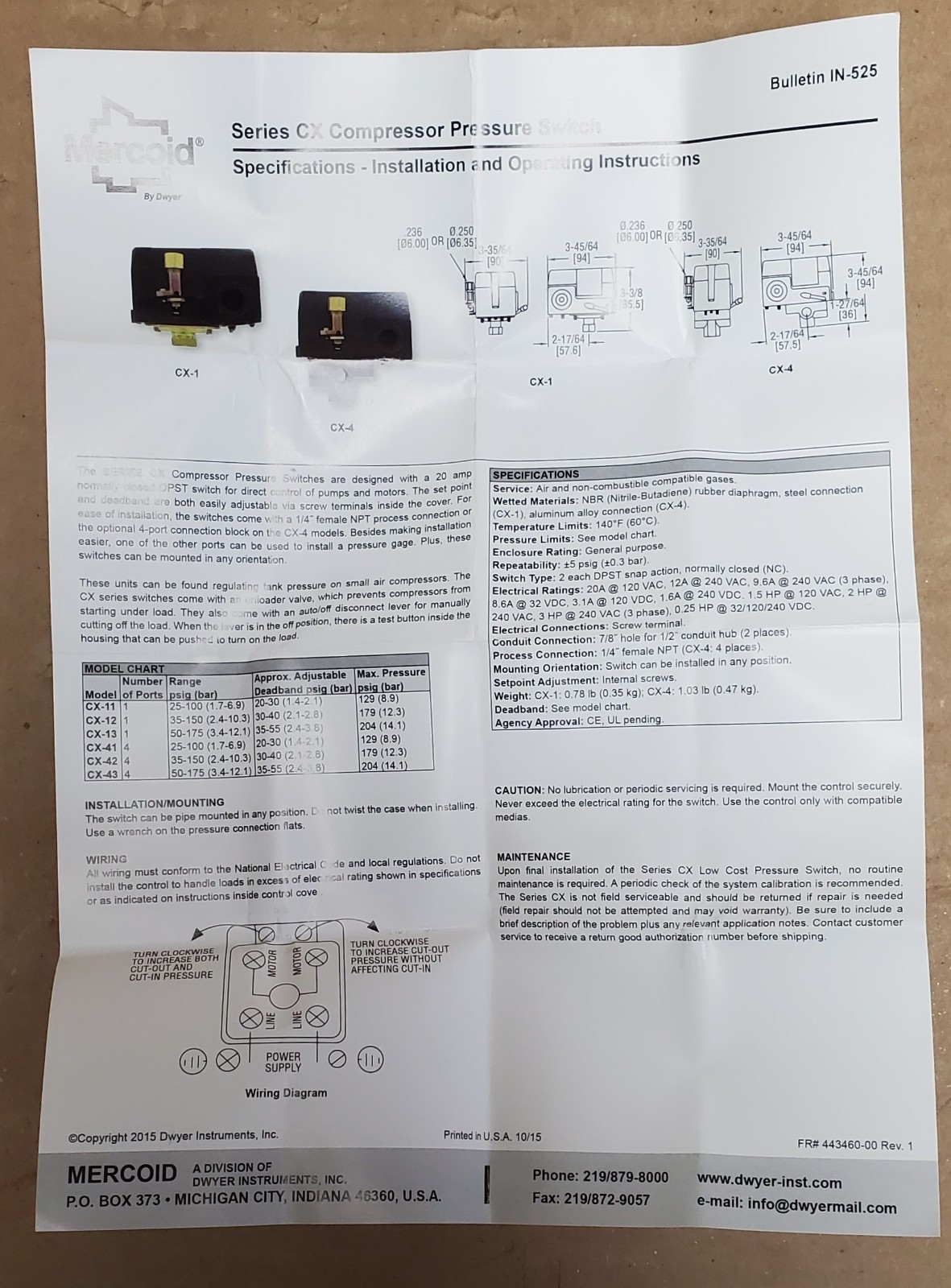 Mercoid CX-12 Compressor Pressure Switch