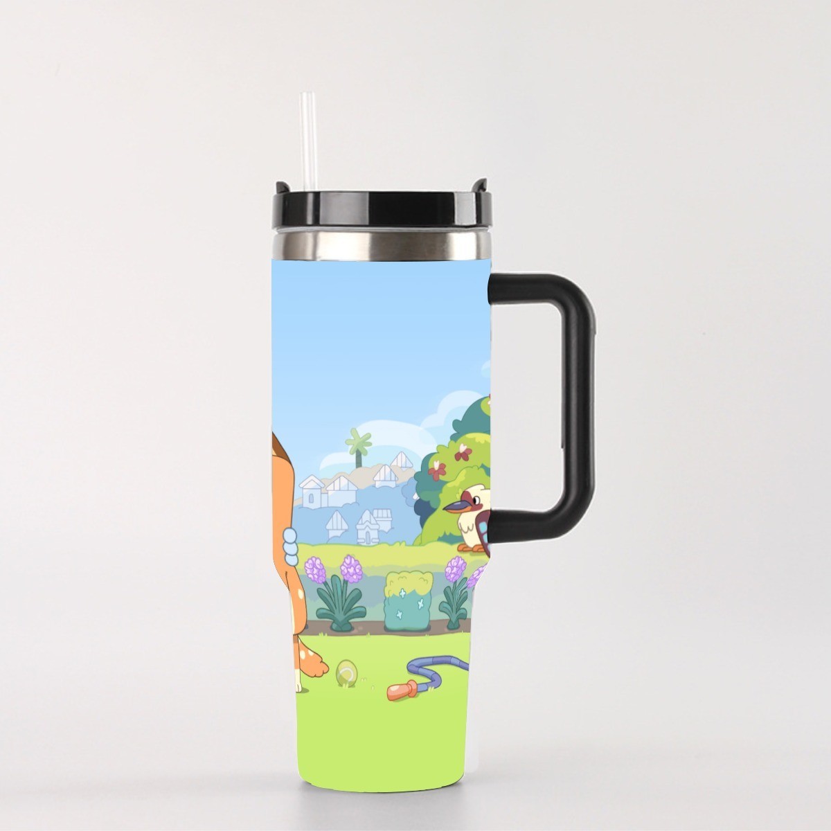 Bluey & Their Family Stainless Steel Tumbler 40 Oz With Handle And Straw Opening