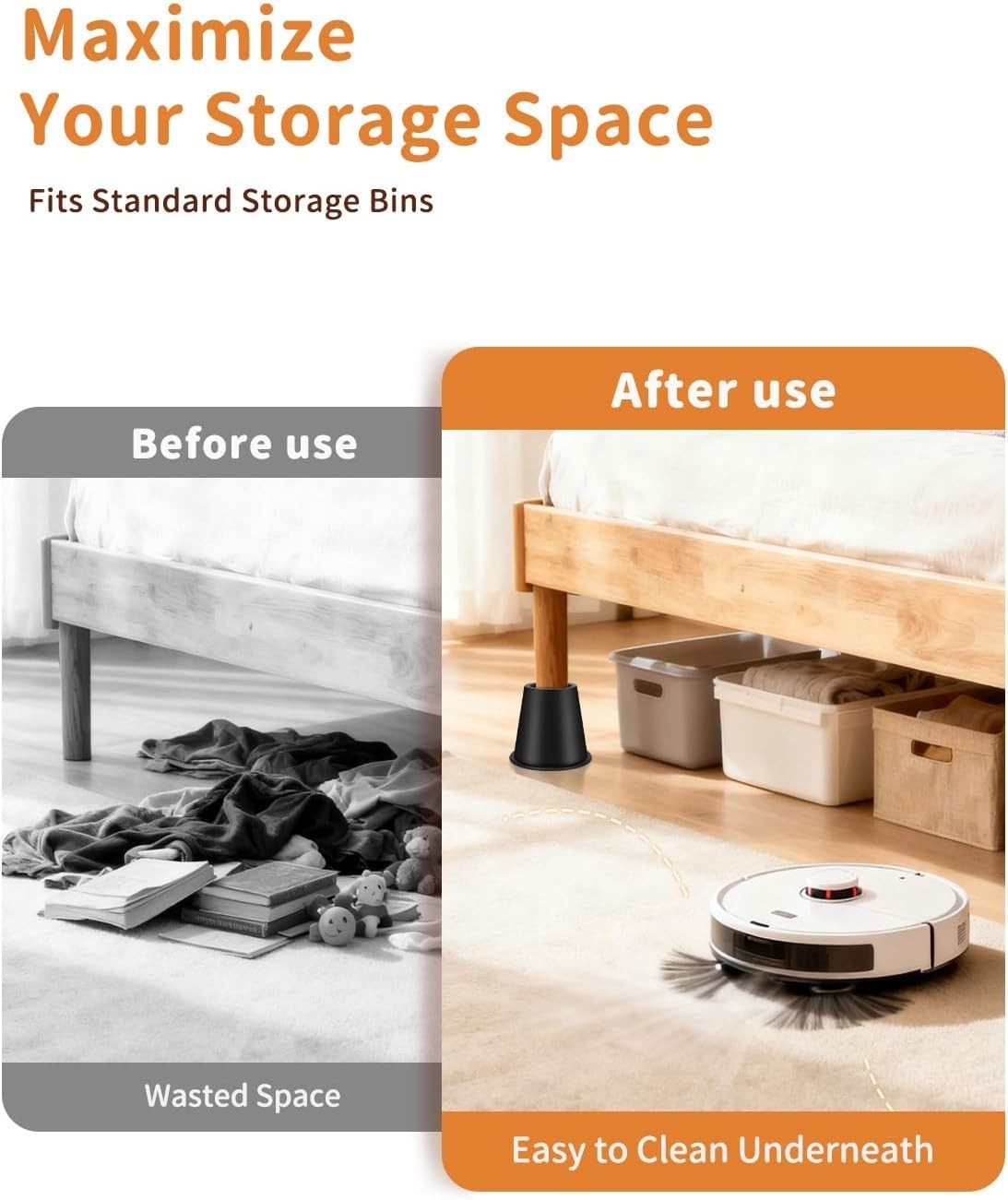 Space-Saving 7.8 Inch Bed Risers - Stable, Stackable & Durable Heavy-Duty Design