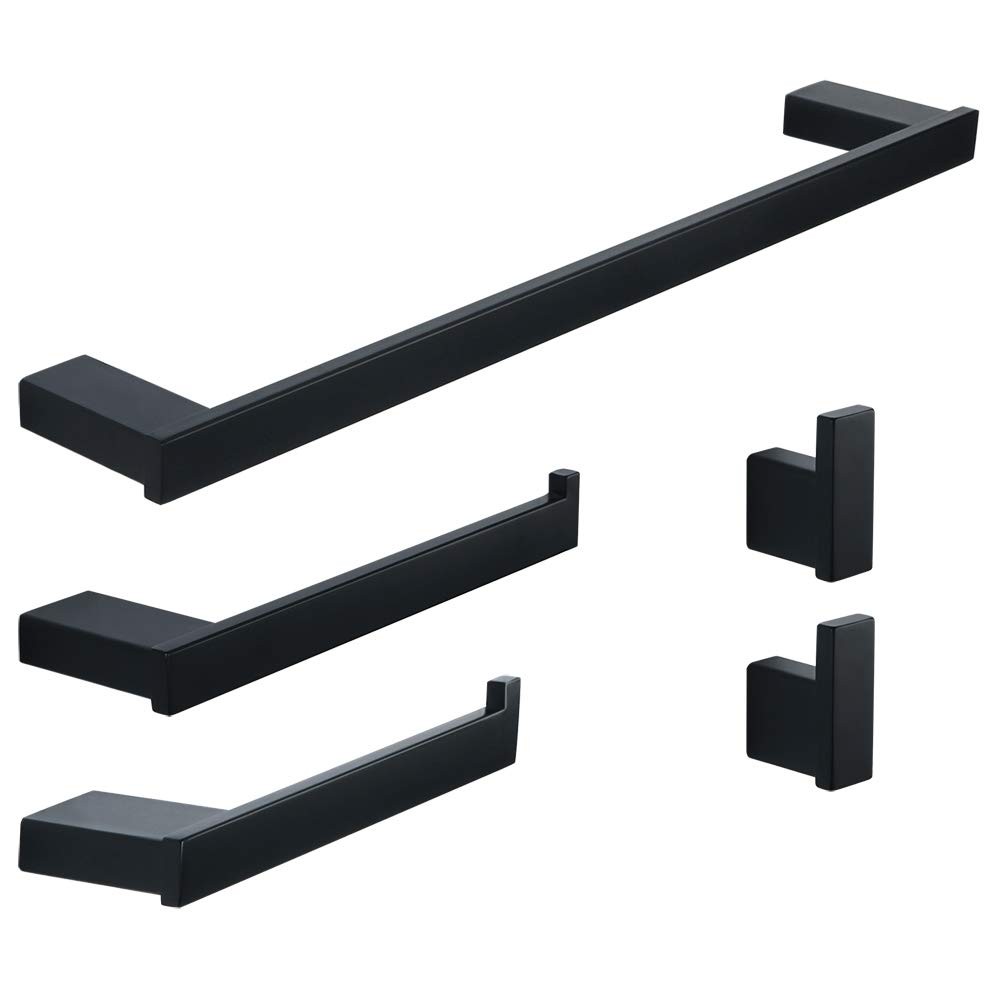 Alise 5 Piece Matte Black Bathroom Set Towel Bar, Hand Towel Bar, TP Bar, 2 Hks