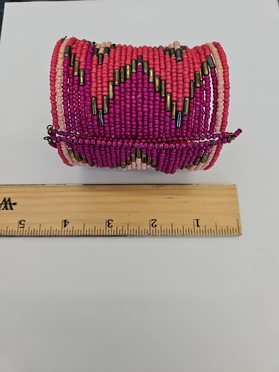 Woven Wire Bead Cuff Bracelet Pinks And Purples