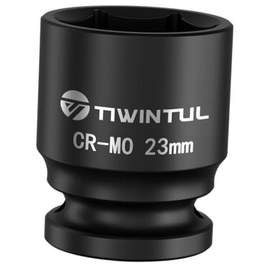 23mm Shallow Impact Socket 1/2 Inch Drive, CR-MO Steel, 6-Point 23mm (Standard)