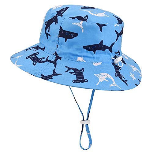 Baby Sun Hat Adjustable - Outdoor Toddler Swim Beach 12-24 Months Blue Shark